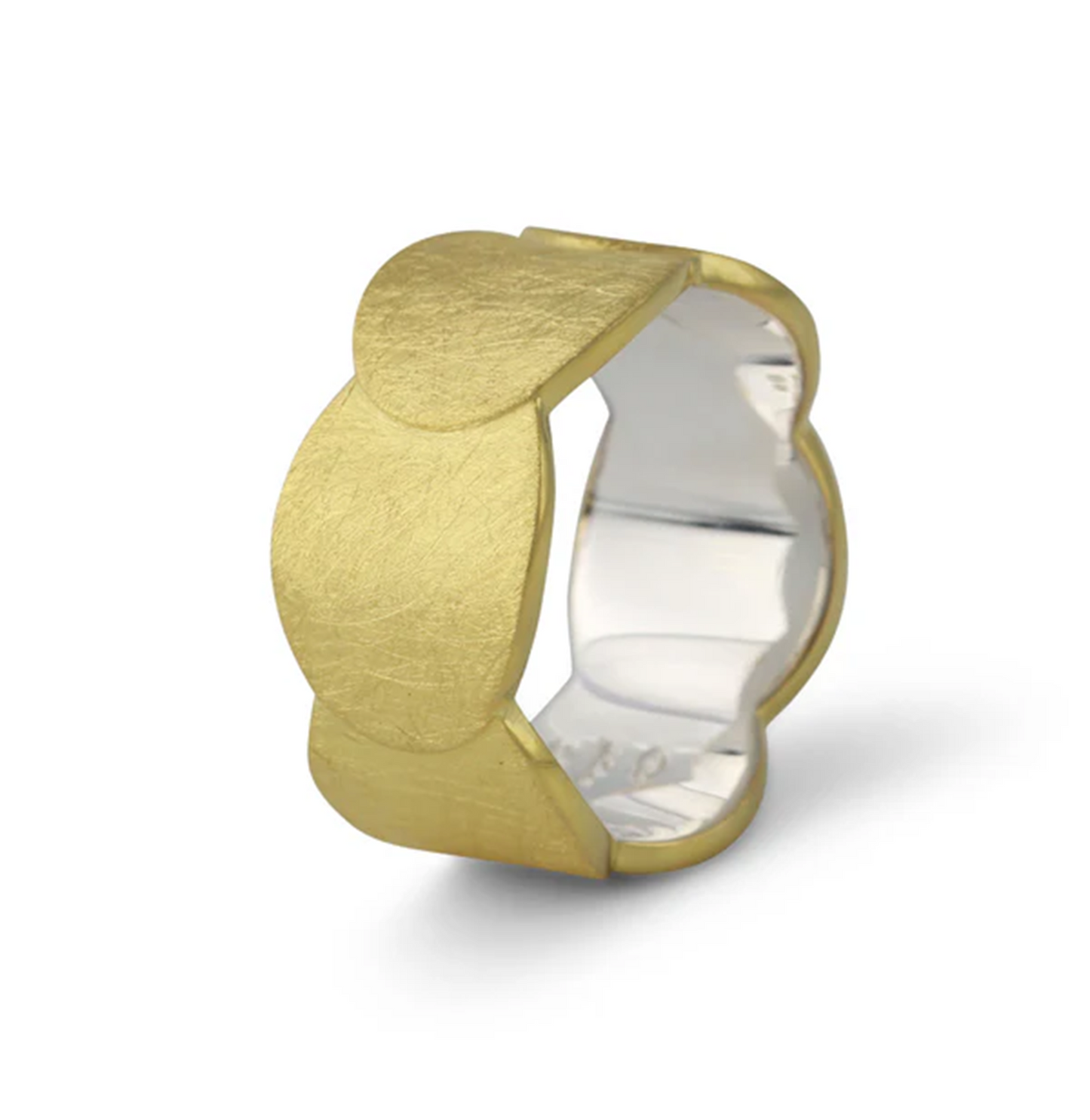 Silberring Kaskade, handgefertigt, 18ct vergoldet, organische, fließende Linien, weich überlappende Formen