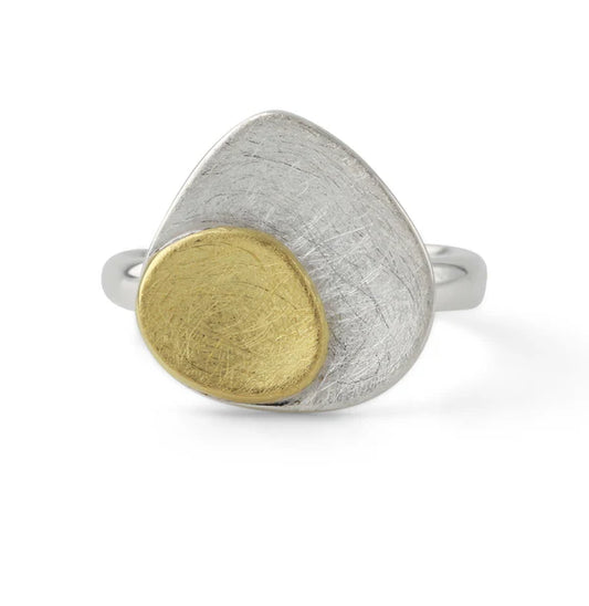 Vergoldeter Silberring Aurora Duo – handgefertigter Bicolor-Ring aus 925 Silber mit goldener Akzentfläche