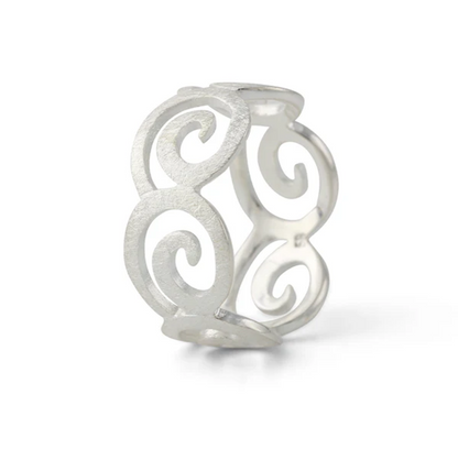 Silberring Ventus mit offenem Spiralmotiv, 925er Silber, luftig organisch gestaltet.