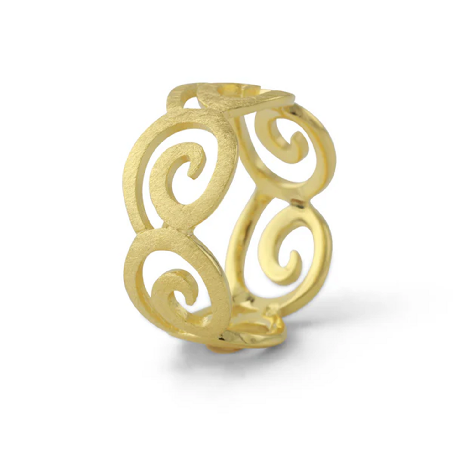 Ventus Silberring, 18kt vergoldet – offenes Spiralmotiv mit filigranen Linien