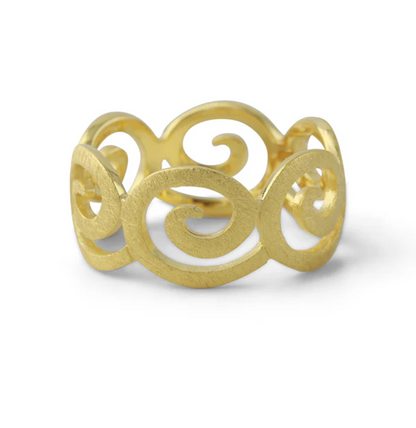 Ventus Silberring, 18ct vergoldet - filigranes offenes Spiralmuster