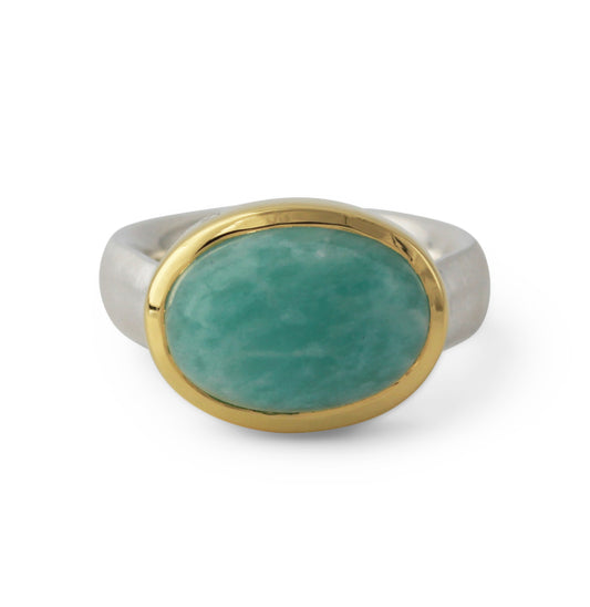 Silberring "Icur" mit 14x10mm Amazonit, 18ct vergoldet - Perla d'Oro