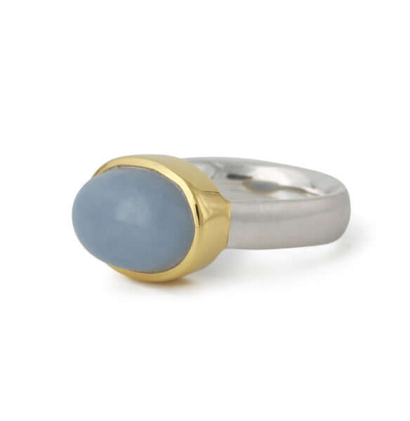 Silberring "Icur" mit 14x10mm Angelit, 18ct vergoldet - Perla d'Oro