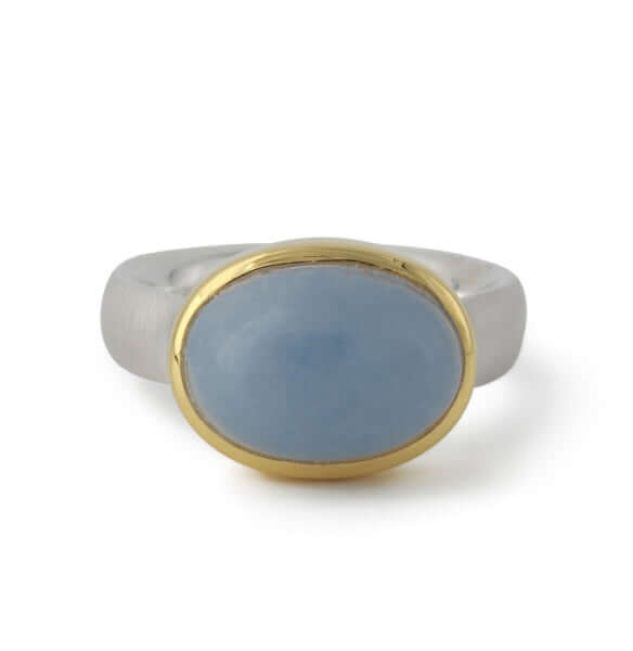 Silberring "Icur" mit 14x10mm Angelit, 18ct vergoldet - Perla d'Oro