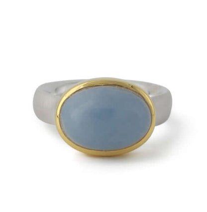 Silberring "Icur" mit 14x10mm Angelit, 18ct vergoldet - Perla d'Oro