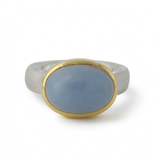 Silberring "Icur" mit 14x10mm Angelit, 18ct vergoldet - Perla d'Oro