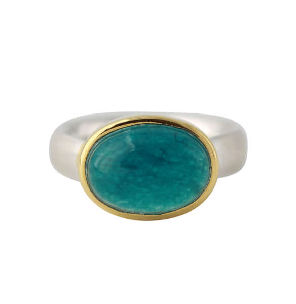 Silberring "Icur" mit 14x10mm Apatit, 18ct vergoldet - Perla d'Oro