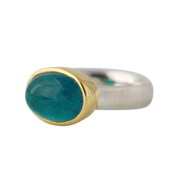 Silberring "Icur" mit 14x10mm Apatit, 18ct vergoldet - Perla d'Oro