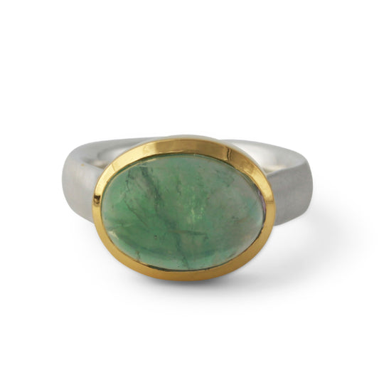 Silberring "Icur" mit 14x10mm Fluorit, 18ct vergoldet - Perla d'Oro