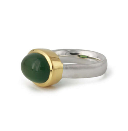 Silberring "Icur" mit 14x10mm Nephrit Jade, 18ct vergoldet - Perla d'Oro