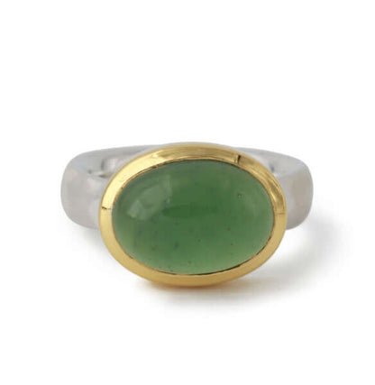 Silberring "Icur" mit 14x10mm Nephrit Jade, 18ct vergoldet - Perla d'Oro