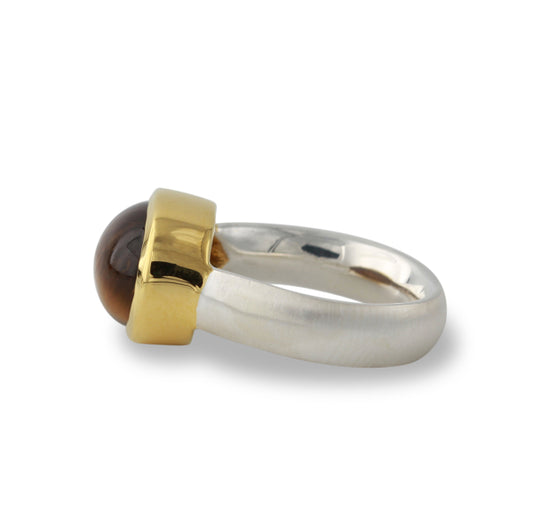 Silberring "Icur" mit 14x10mm Tigerauge, 18ct vergoldet - Perla d'Oro
