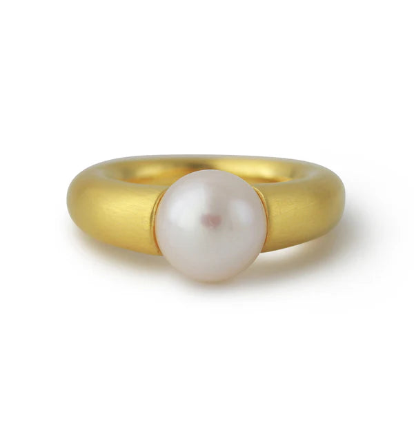 Silberring mit 10-mm Süßwasserperle, 18ct vergoldet, goldfarbene Ringschiene