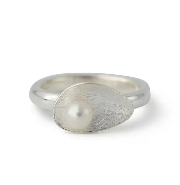 Silberring mit 5-mm-Süßwasserperle in Lunaris-Fassung, silberveredelt