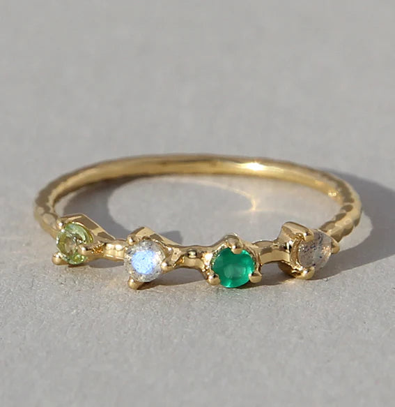 Vergoldeter Silberring mit vier Edelsteine - Perla d'Oro