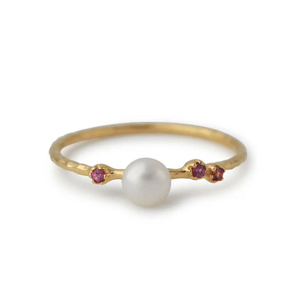 Vergoldeter Silberring mit Rhodolith und Süßwasserperle - Perla d'Oro