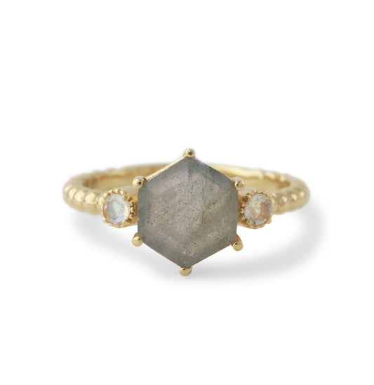 Silberring mit Labradorit & Mondstein, 18ct vergoldet - Perla d'Oro