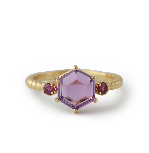 Silberring vergoldet mit Amethyst und Rhodolith - Perla d'Oro