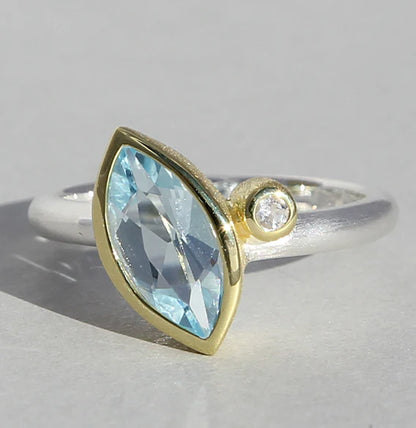 Silberring vergoldet mit Topas und Bergkristall - Perla d'Oro