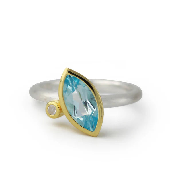 Silberring vergoldet mit Topas und Bergkristall - Perla d'Oro