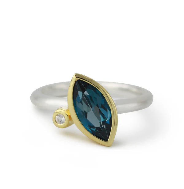 Silberring vergoldet mit London Topas und Bergkristall - Perla d'Oro