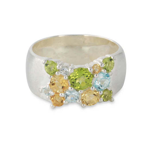 Silberring mit Peridot, Topas und Citrin - Perla d'Oro
