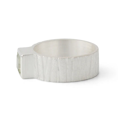 Silberring mit quadratischem Prasiolith (6x6 mm) – Campur Design, texturiertes Silberband