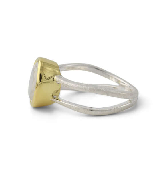 Silberring mit 8x10mm Bergkristall, 18ct vergoldet - Perla d'Oro