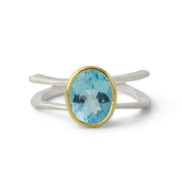 Silberring mit 8x10mm Topas, 18ct vergoldet - Perla d'Oro