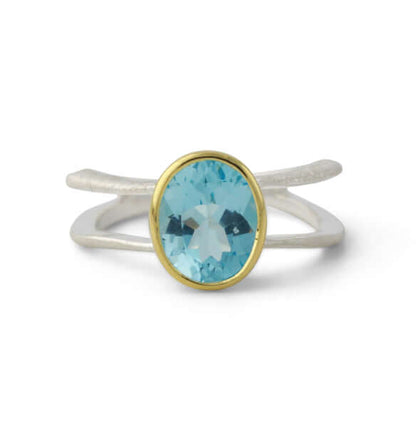 Silberring mit 8x10mm Topas, 18ct vergoldet - Perla d'Oro