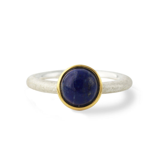 Silberring mit 8mm Lapis, 18ct Vergoldung - Perla d'Oro