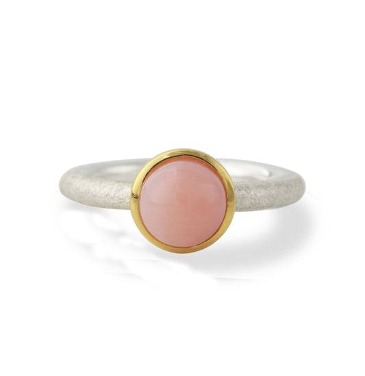 Silberring mit 8mm Pink Opal, 18ct vergoldet - Perla d'Oro