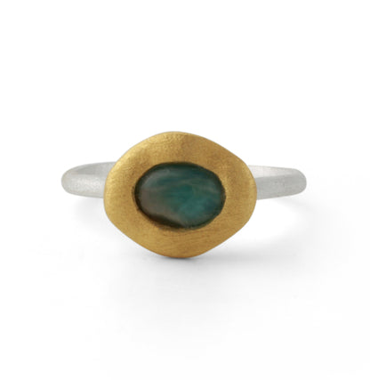 Silberring mit Amazonit, vergoldet 18ct - Perla d'Oro