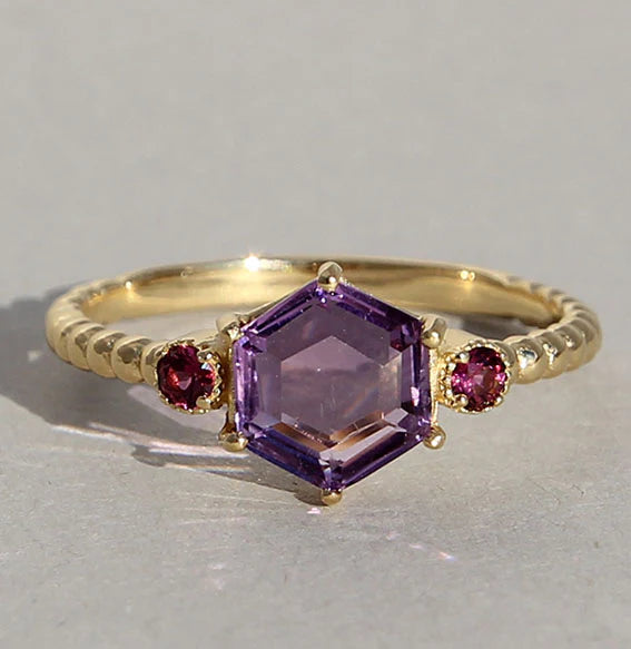 Silberring vergoldet mit Amethyst und Rhodolith - Perla d'Oro