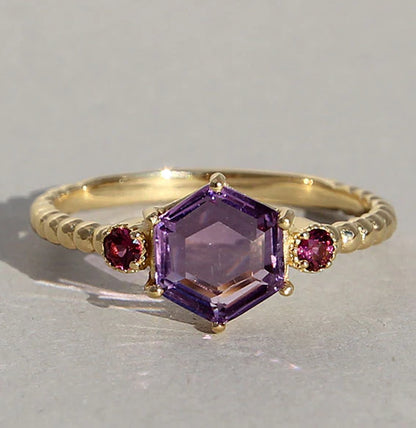 Silberring vergoldet mit Amethyst und Rhodolith - Perla d'Oro