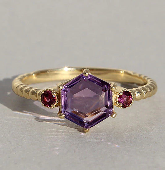 Silberring vergoldet mit Amethyst und Rhodolith - Perla d'Oro