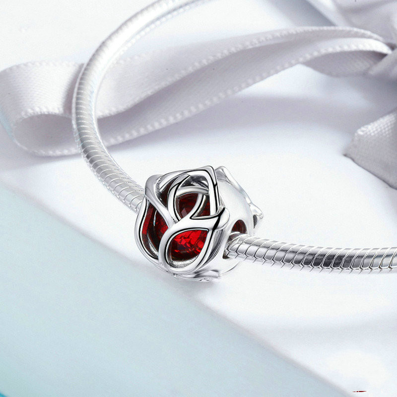 Red Rose Charm in S925 Sterling Silber - Perla d'Oro #