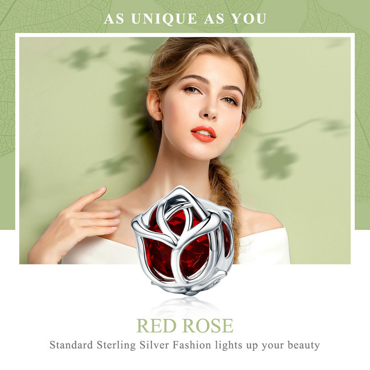 Red Rose Charm in S925 Sterling Silber - Perla d'Oro #