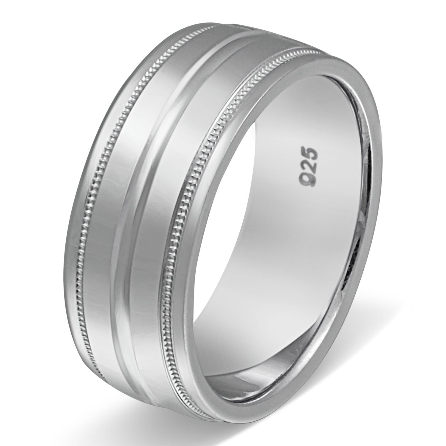 Silberring Luminia aus 925 Sterling Silber, flacher Unisex-Ring mit klaren Linien und Milgrain-Rand.