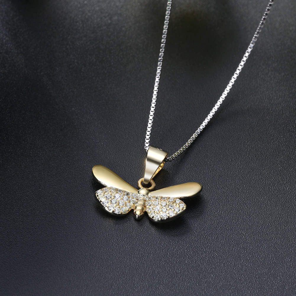 Schmetterling Zirkonia Halskette aus 14 Karat vergoldetem Sterling Silber - Perla d'Oro #