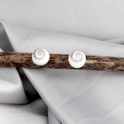 Muschel-Ohrstecker aus 925er Silber mit Shiva Eye Muscheln, handgefertigt in Deutschland