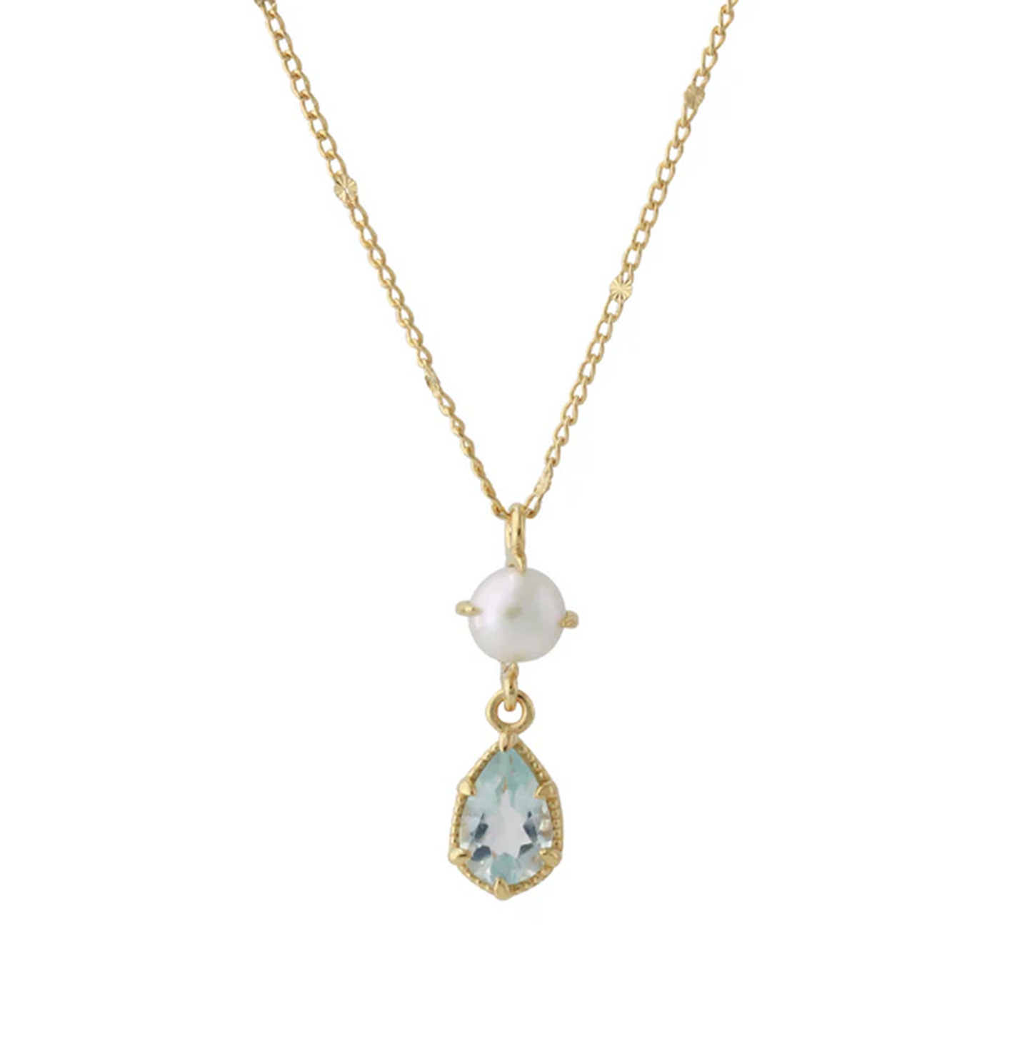 Silbercollier Celestia, 18ct vergoldet: zarte Goldkette mit Süßwasserperle und facettiertem Topas-Anhänger