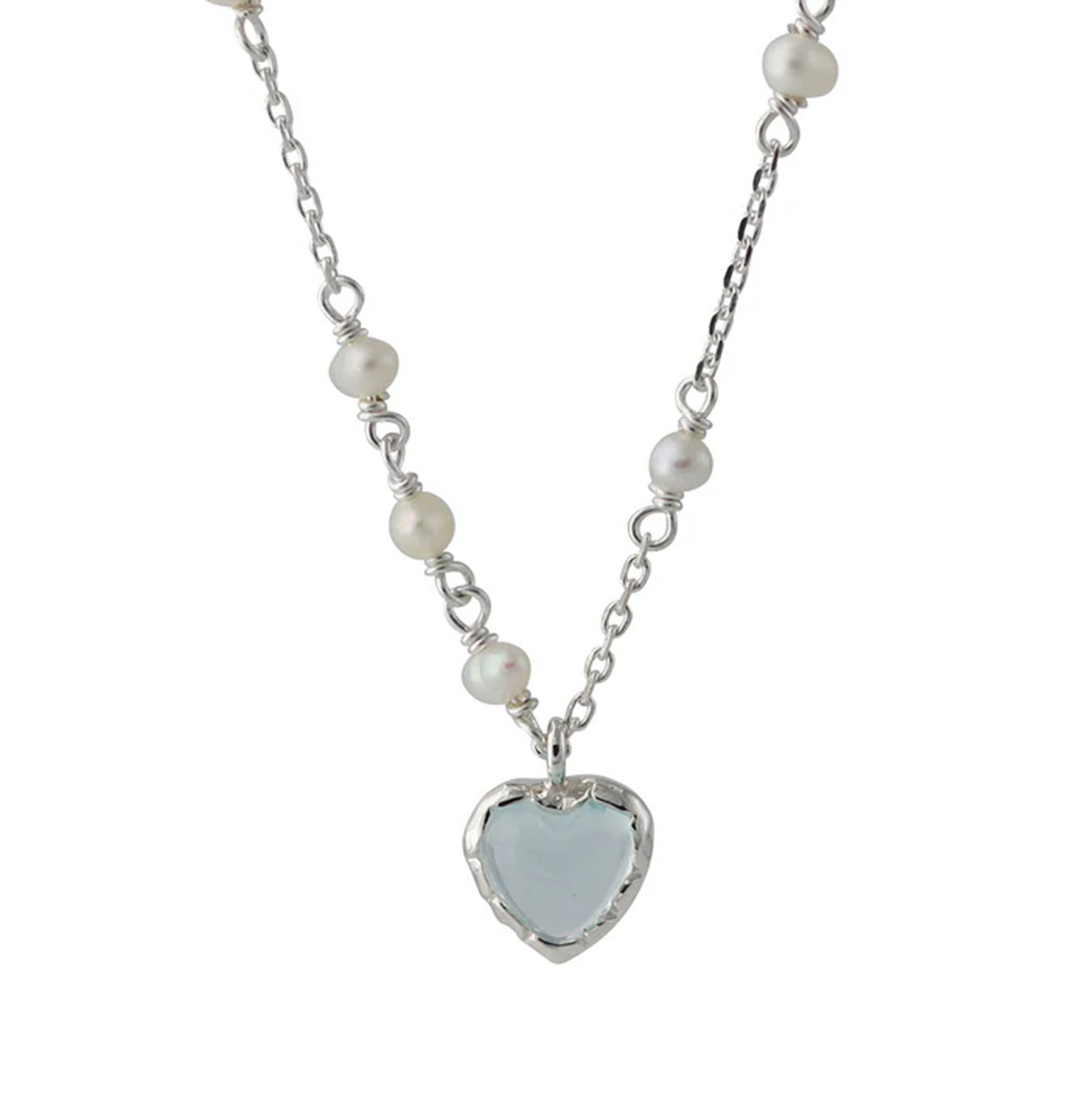 Silbercollier Topas und Süßwasserperlen mit herzförmigem Topas-Anhänger