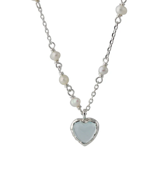 Silbercollier Topas und Süßwasserperlen mit herzförmigem Topas-Anhänger