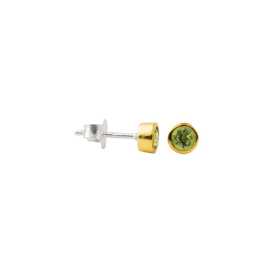 Silberohrstecker 925 mit Peridot, 18k vergoldet, Goldfassung mit grünem Stein