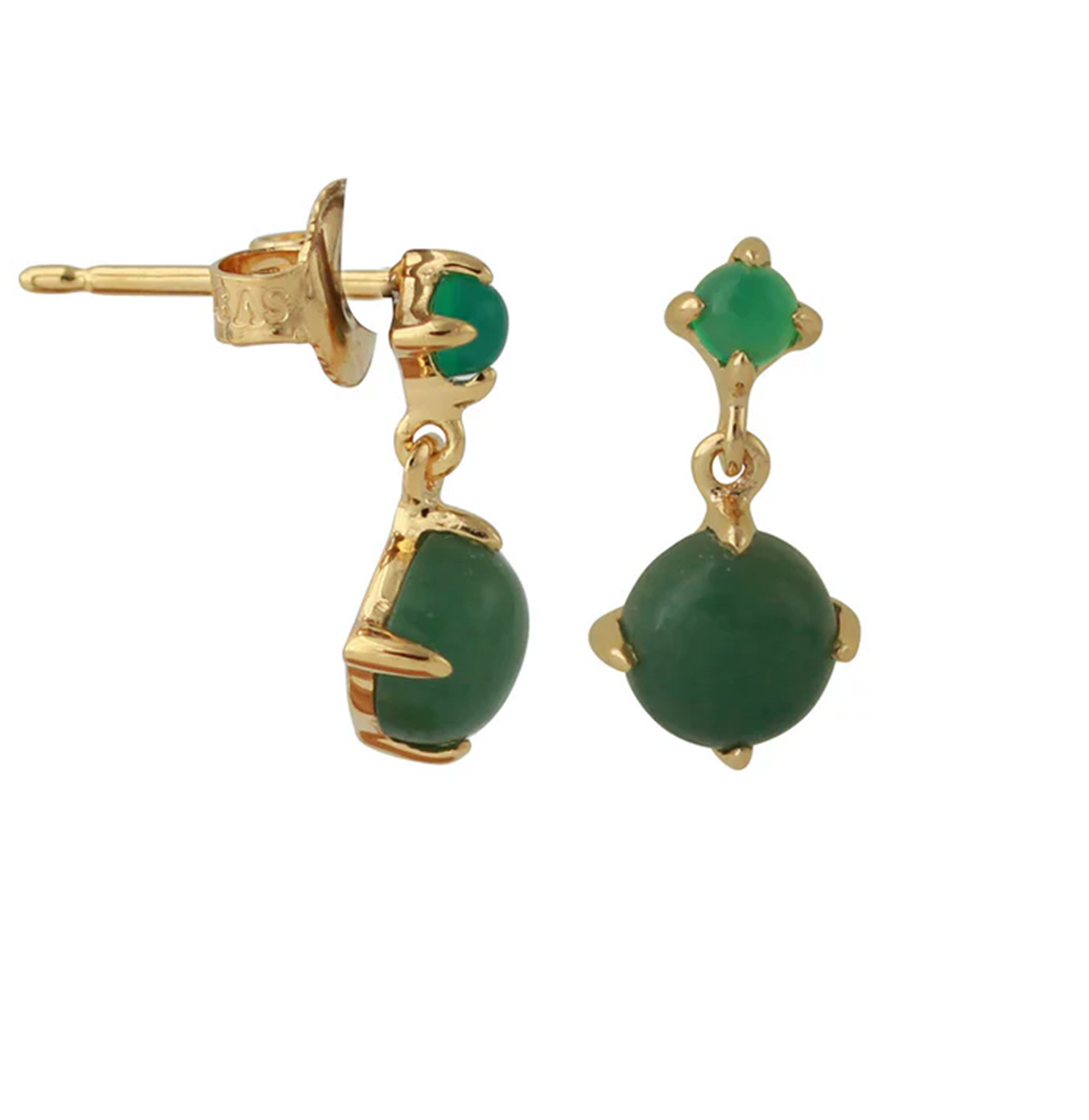 Silberohrstecker Aventurin und Onyx, 18ct vergoldet – grüne Steine im modernen Ohrschmuck