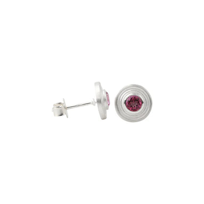 Silberohrstecker mit Pink Topas, runder pinkfarbener Stein, silberner moderner Ohrschmuck
