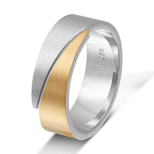 Silberring Aria aus 925 Sterling Silber, zweifarbig mit gebürsteter Oberfläche und goldener Innenfläche, Unisex