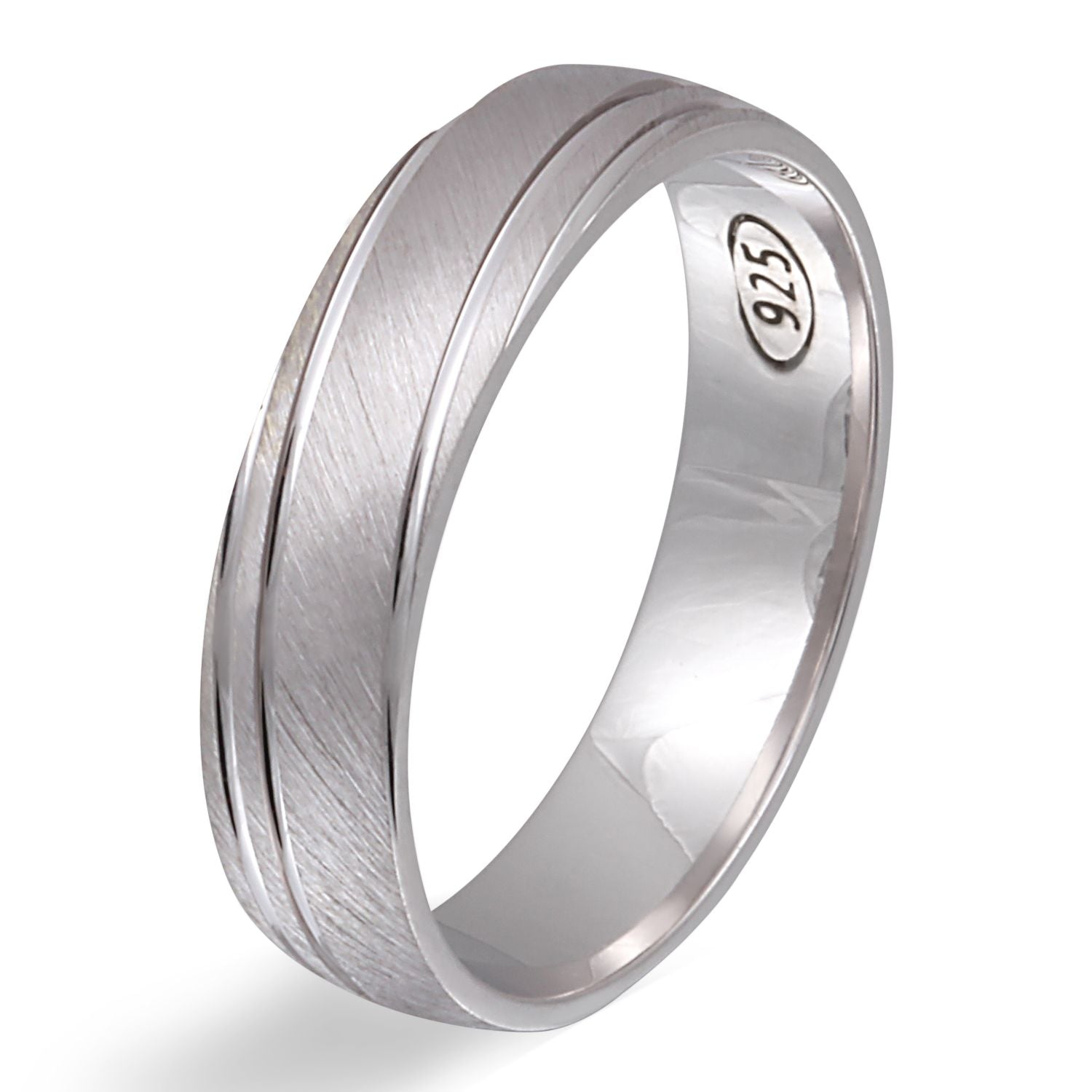 Silberring Noelia aus 925 Sterling Silber, unisex, abgerundete Form, gebürstete Oberfläche, feine Linie.