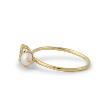 Silberring mit Topas und Süßwasserperle, 18ct vergoldet – zarte, elegante Fassung